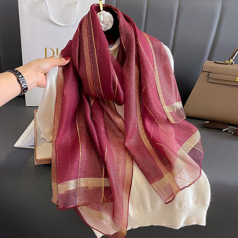 Solid-color Double-faced Scarf For Spring And Autumn Summer Wine Red 190X70cm