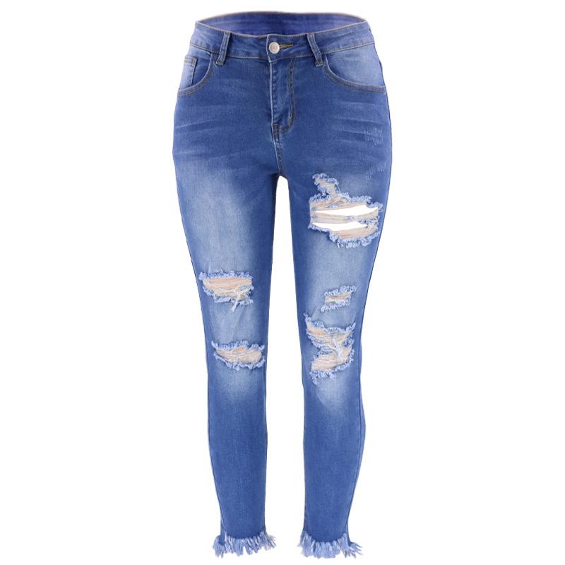 Summer Womens Ripped Skinny Denim Jeans Light Blue 2XL