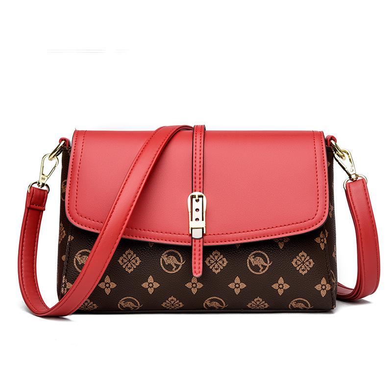 Womens Printed High-Capacity Shoulder Bag Brown With Red