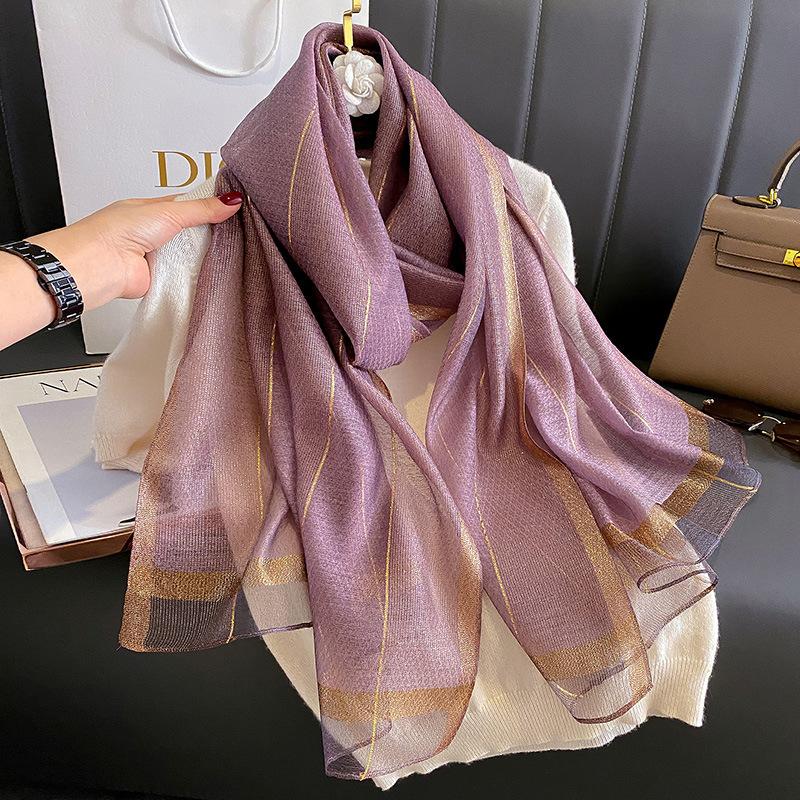 Solid-color Double-faced Scarf For Spring And Autumn Summer Purple 190X70cm