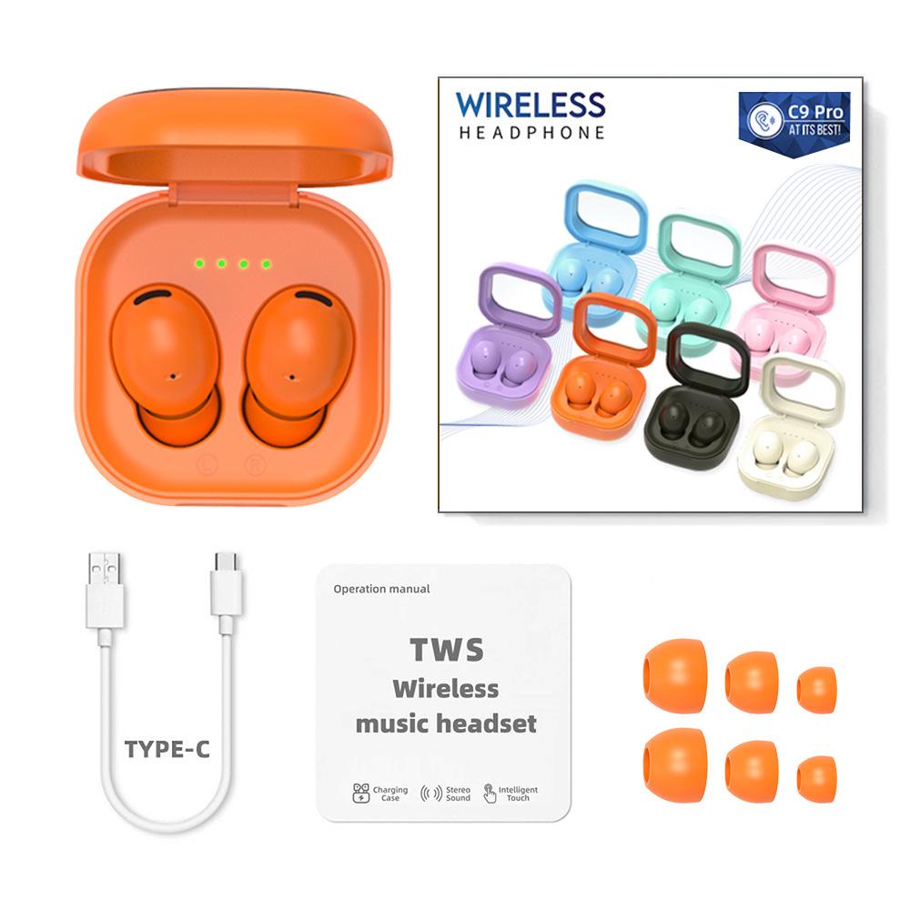 Bluetooth Headset Translucent Charging Bin Wireless 53 In-ear Ultra-long Life Battery C9 Pro Orange