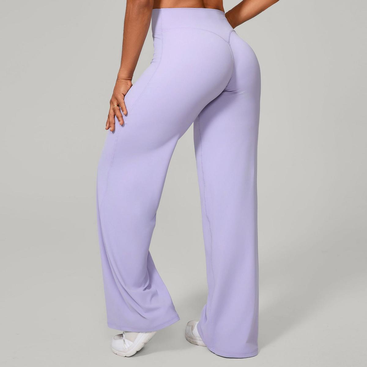 Pilates Straight Yoga Pants Versatile Loose Wide Leg Pants Running Sports Fitness Hip Show Pants Lilac Purple L