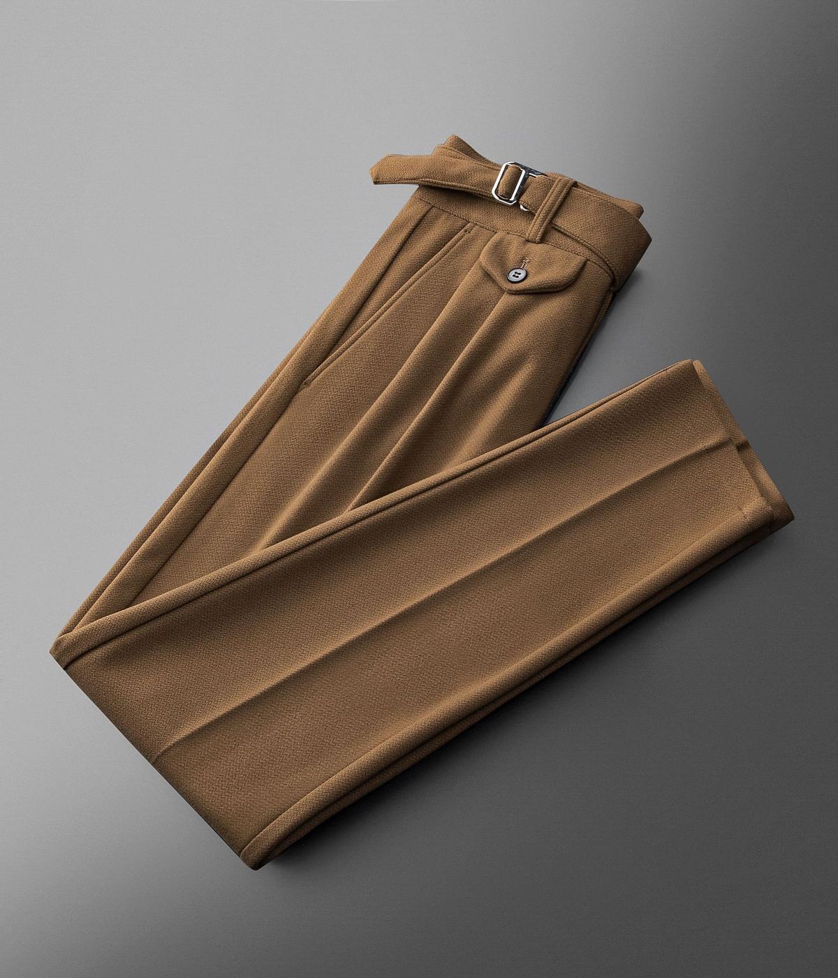 Men's High Waist Double Pleated Vertical Retro Trousers BNS23101 Camel 29