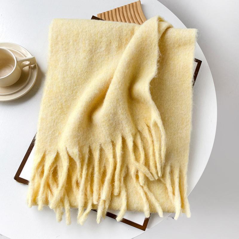 Mellard Merino Wool Korean-Style Relaxed-Feel Solid-Color Brushed Warm Scarf For Women yellow 40X210cm