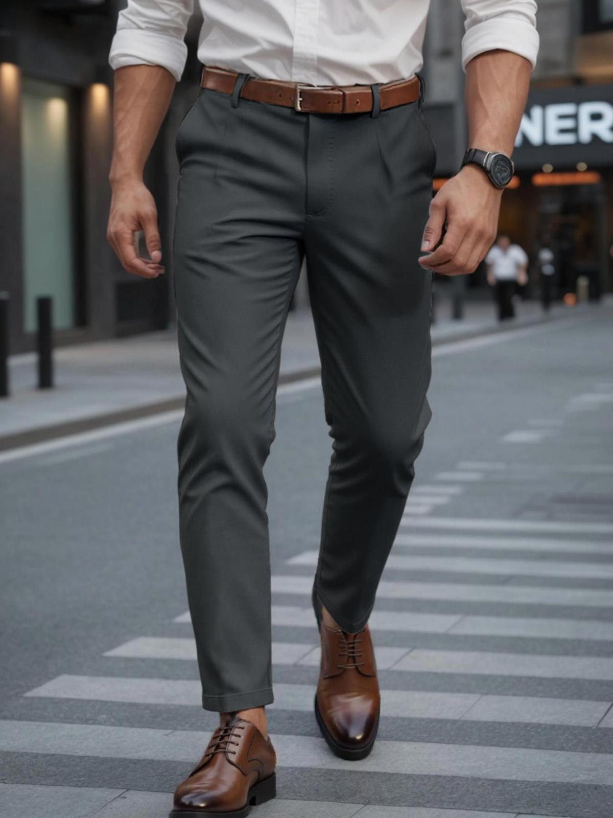 Men's Business Trousers Men's Straight Casual Pants Dark Gray L