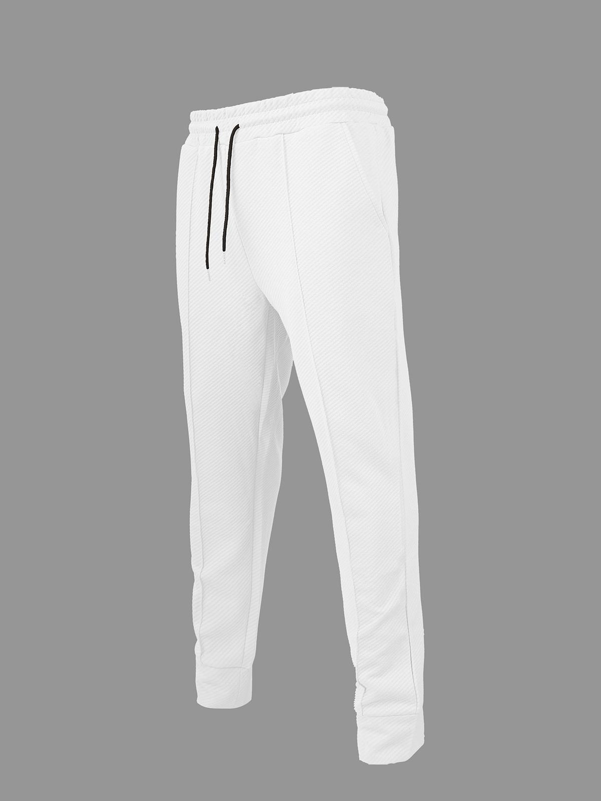 Mid-waist Sports Casual Solid Color Drawstring Loose Jogging Trendy Long Pants White L
