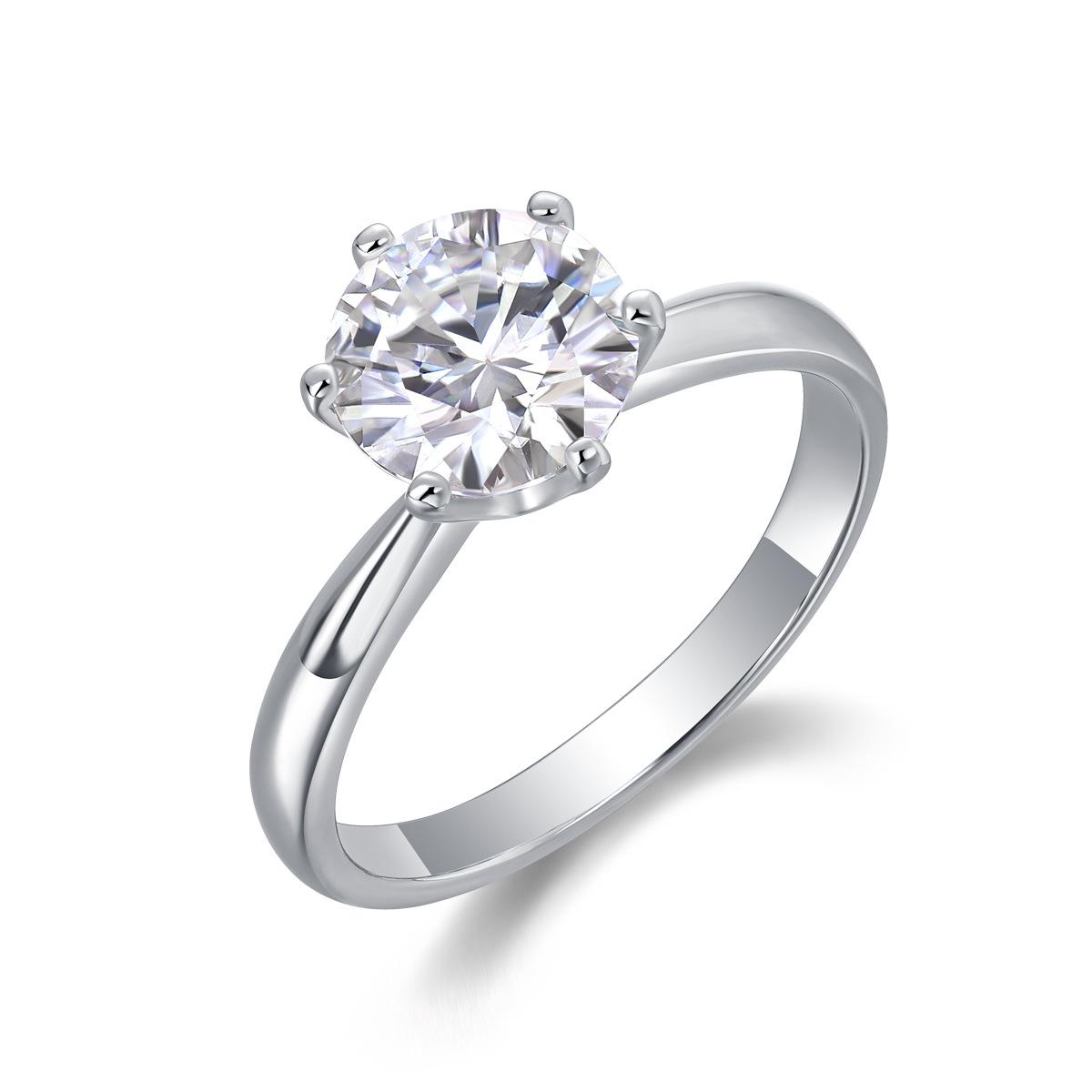 Womens Six-prong Moissanite Closed-back Ring Silver US5 1Carat