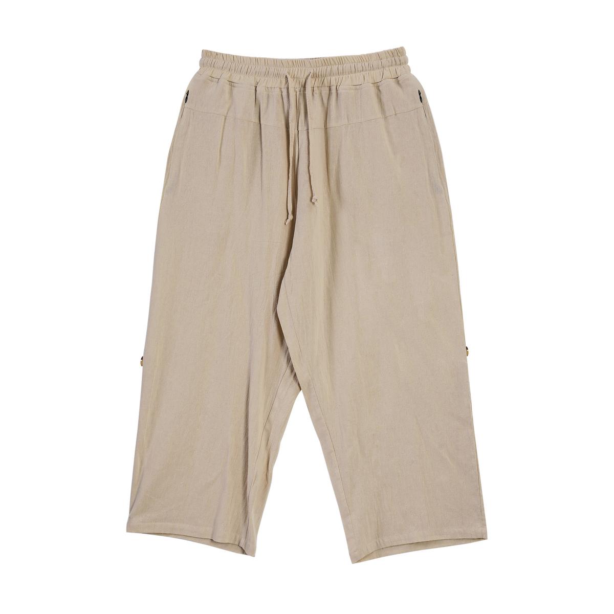 Cotton And Linen Casual Eighth Pants Apricot L