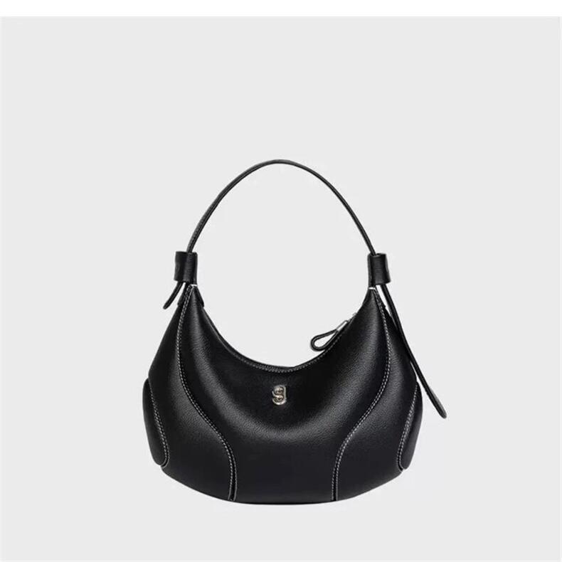 Womens Baseball Underarm Bag Crescent-Shaped Crossbody Bag Black