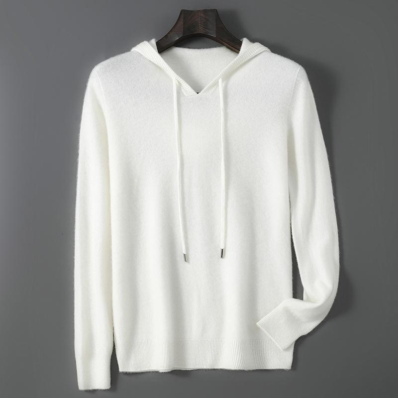 Mens Relaxed-fit Hooded Sweatshirt With Long Sleeves For Casual Wear White 2XL