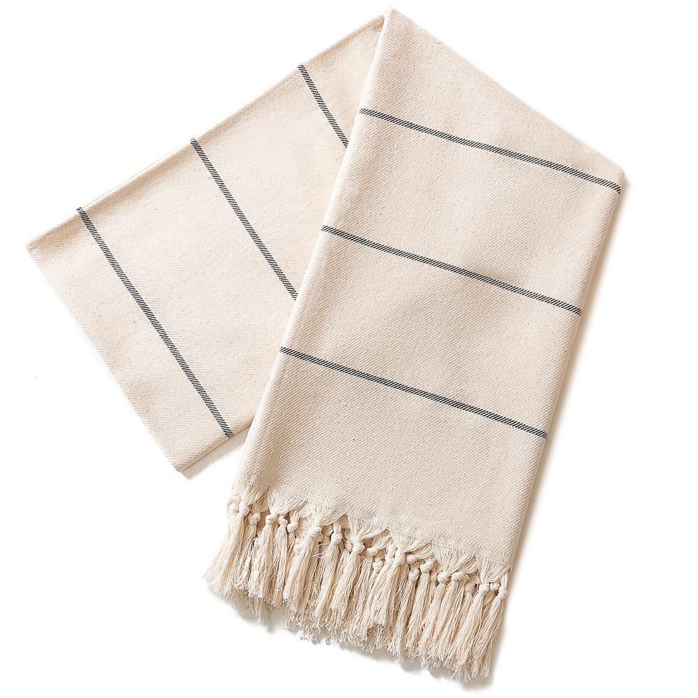 Embroidered Cream-colored Tassel Beach Towel Cream Beige 100X180CM