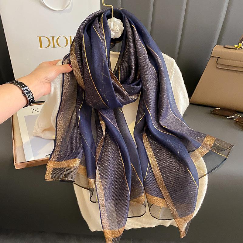 Solid-color Double-faced Scarf For Spring And Autumn Summer Navy Blue 190X70cm