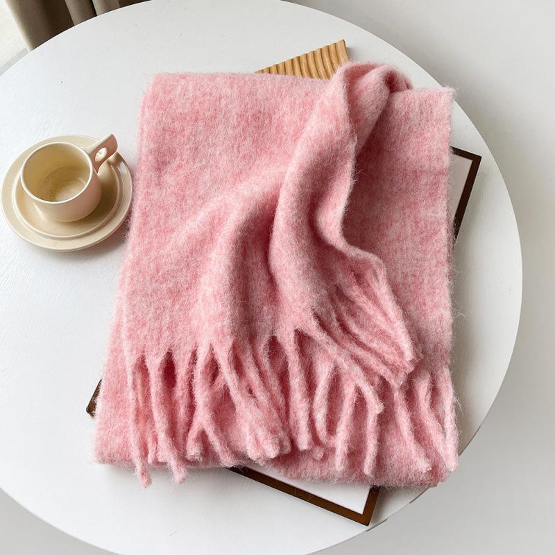 Mellard Merino Wool Korean-Style Relaxed-Feel Solid-Color Brushed Warm Scarf For Women peach pink 40X210cm