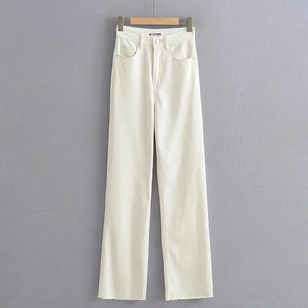 New Women's Raw Hem High Waist Denim Trousers White M