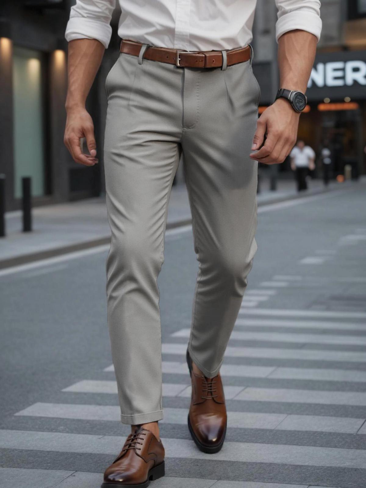 Men's Business Trousers Men's Straight Casual Pants Cement Gray L
