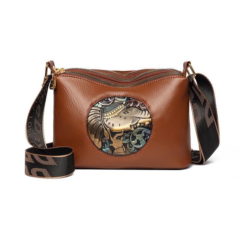 Multi-Compartment High-Capacity Retro Chinese-Style Shoulder Bag Dark Brown Free Size