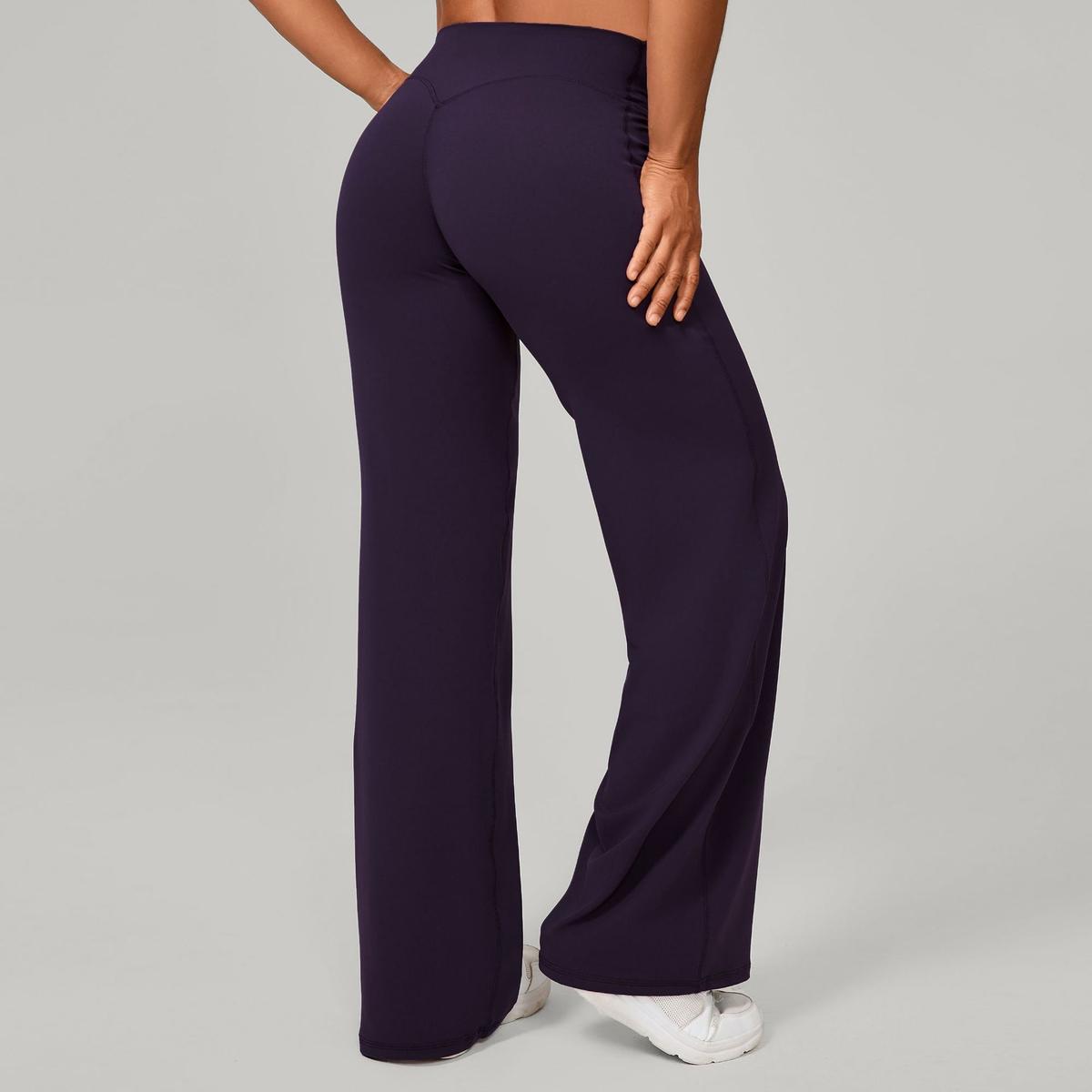 Pilates Straight Yoga Pants Versatile Loose Wide Leg Pants Running Sports Fitness Hip Show Pants BlackBerry Purple L