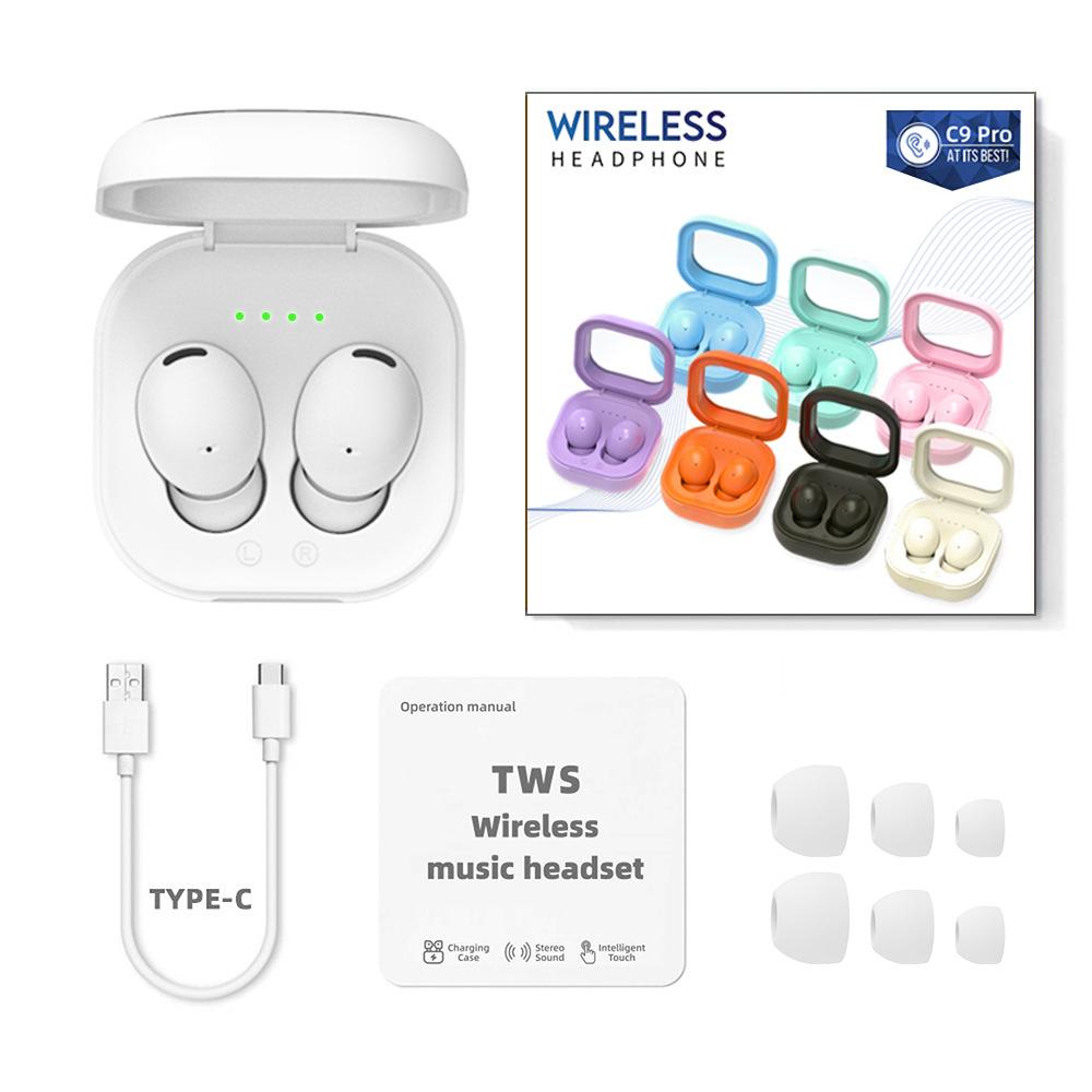 Bluetooth Headset Translucent Charging Bin Wireless 53 In-ear Ultra-long Life Battery C9 Pro White