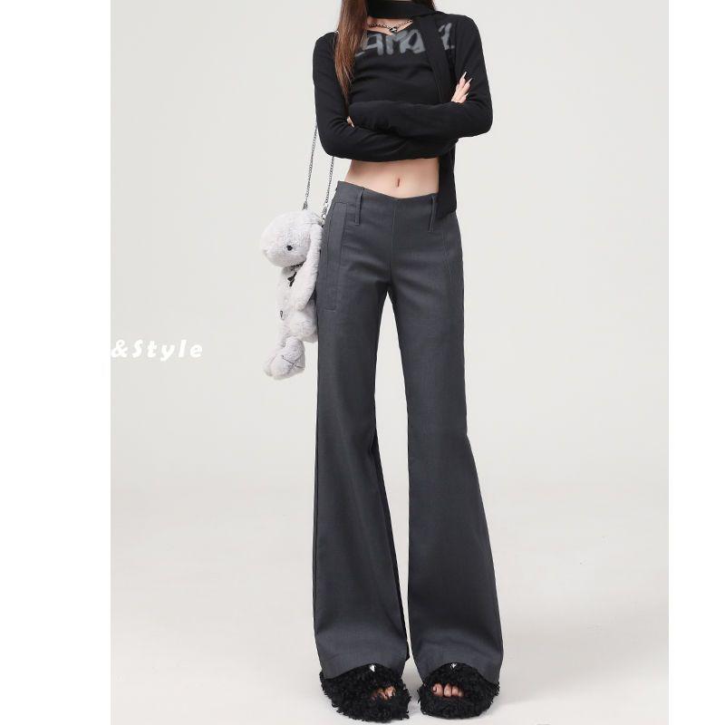 SpringSummer New Gray Sassy Low-Waist Flared Casual Pants Gray Trousers L
