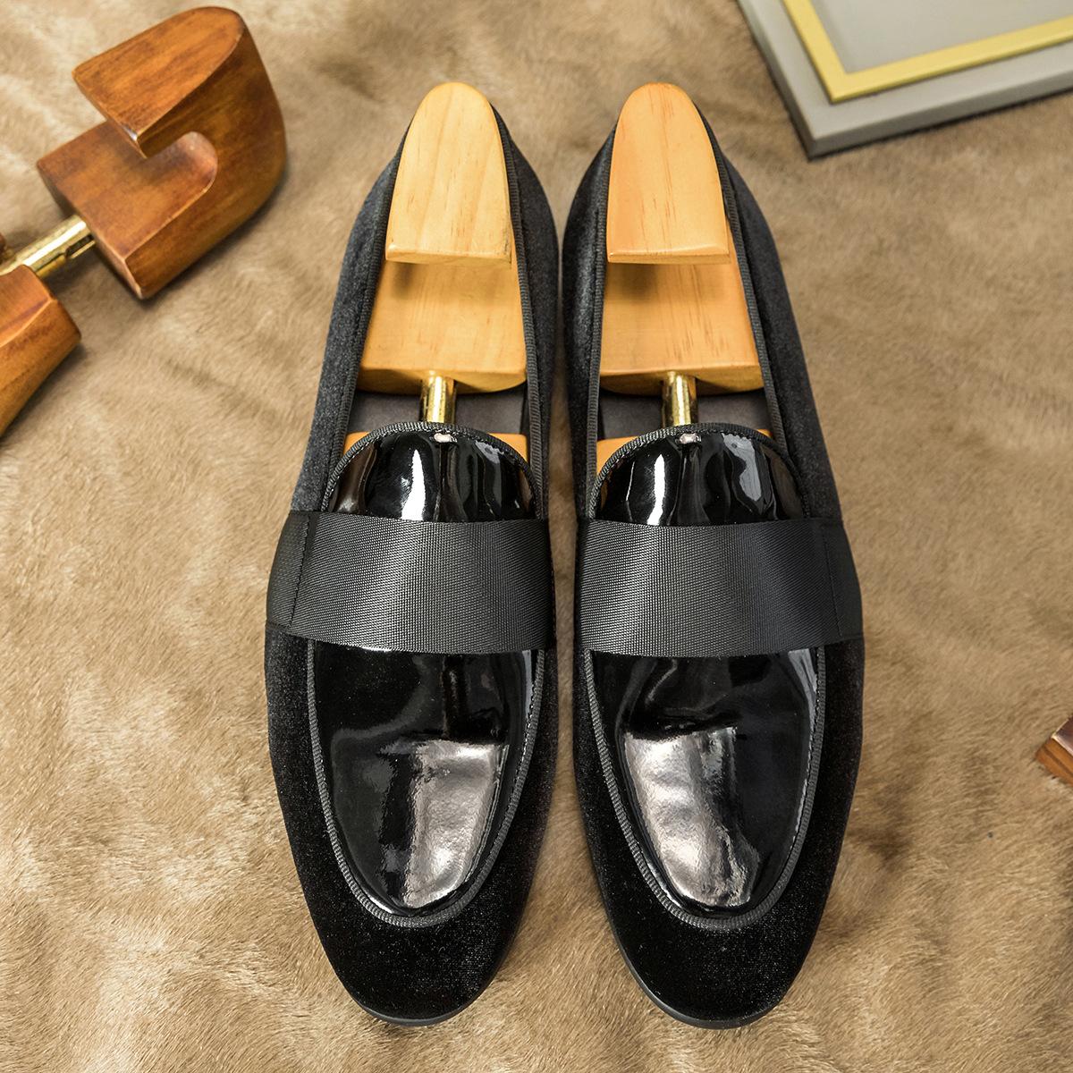Velvet Patent Leather Korean Loafers Business Casual Leather Shoes Black 37