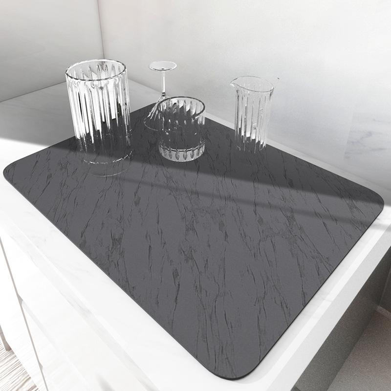 Hydrophilic Pad Bar Cup Water Draining Pad Dish Drying Mat Bar Coffee Machine Mat Marble Black Gray 30X40CM