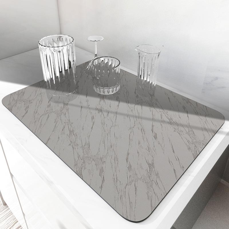 Hydrophilic Pad Bar Cup Water Draining Pad Dish Drying Mat Bar Coffee Machine Mat Marble Cloud Gray 30X40CM