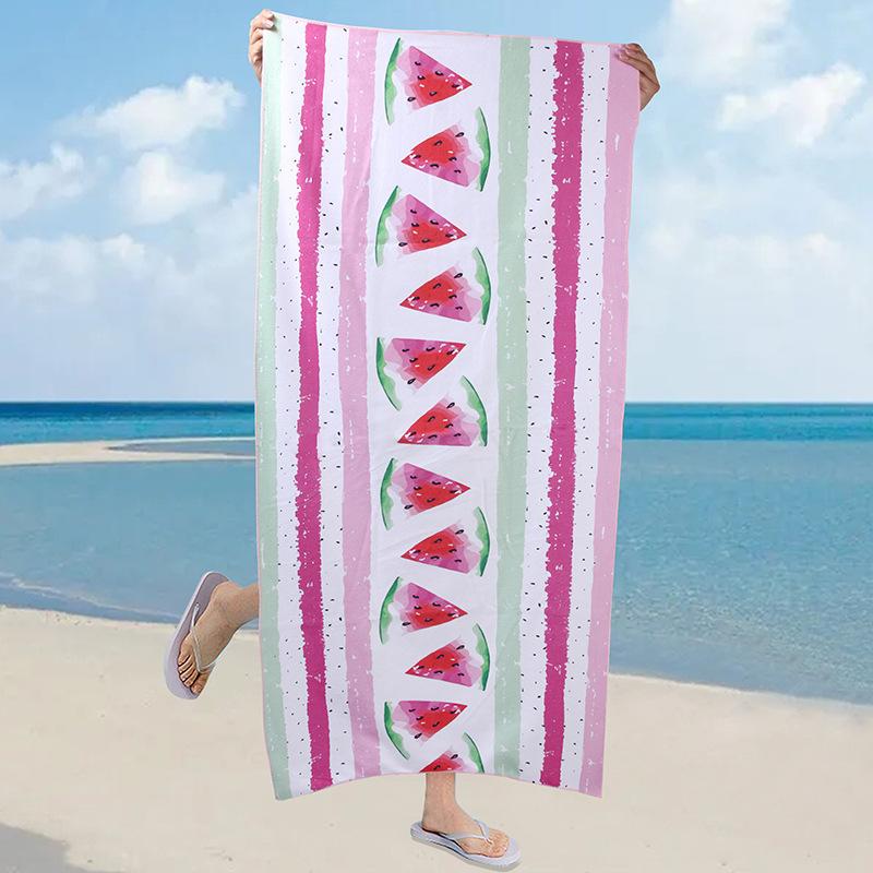 70150 Heat Transfer Printing Microfiber Shawl Portable Quick-drying Bath Towel 0830 Pink Striped Watermelon 70X150cm