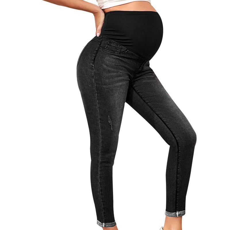 Maternity Jeans High Waist Belly Support Hip Lifting Stretch Black XL