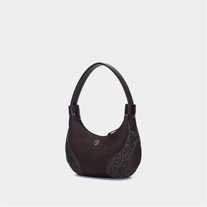 Womens Baseball Underarm Bag Crescent-Shaped Crossbody Bag Long Staple Brown