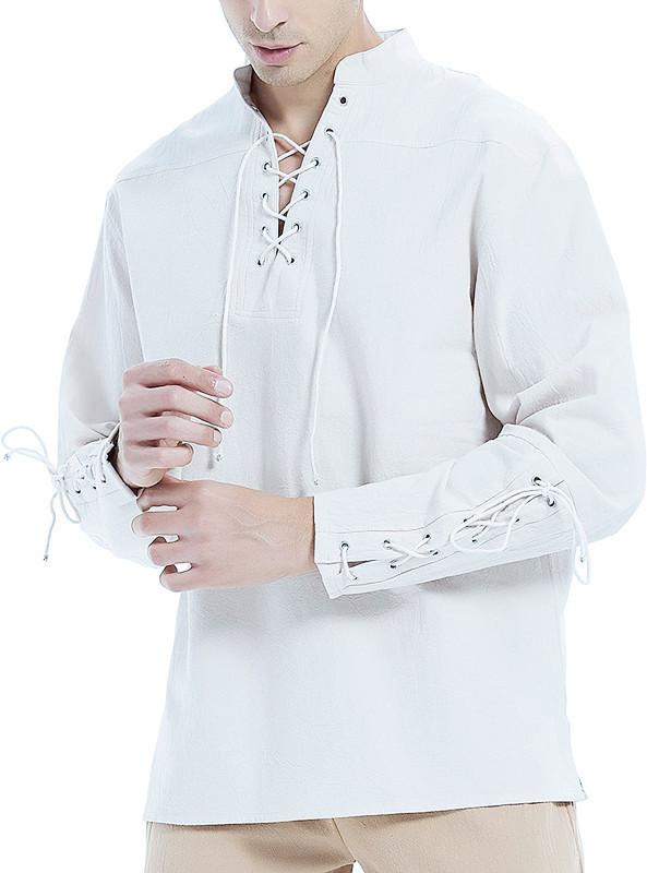 Mens Plus-Size Casual Cotton-Linen V-Neck T-Shirt White 2XL