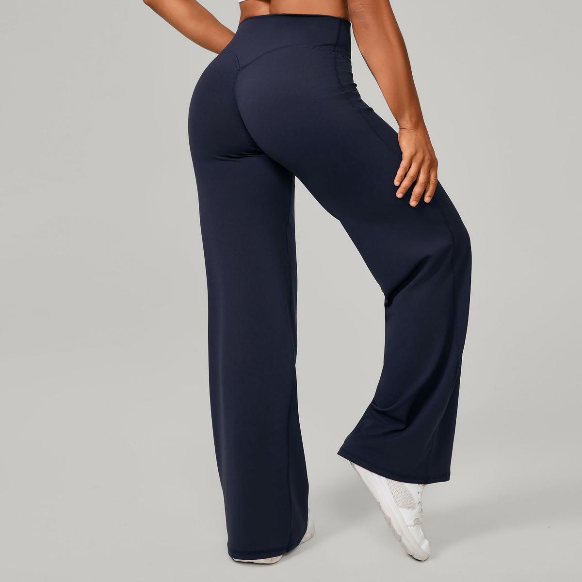 Pilates Straight Yoga Pants Versatile Loose Wide Leg Pants Running Sports Fitness Hip Show Pants Blackish Blue L
