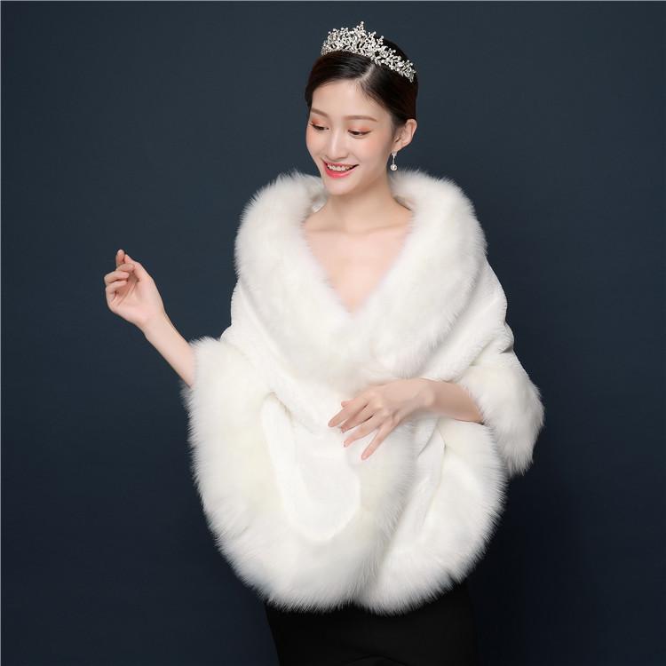Thickened Plus-sized Fur Warm Scarf Coat Shawl White Free Size