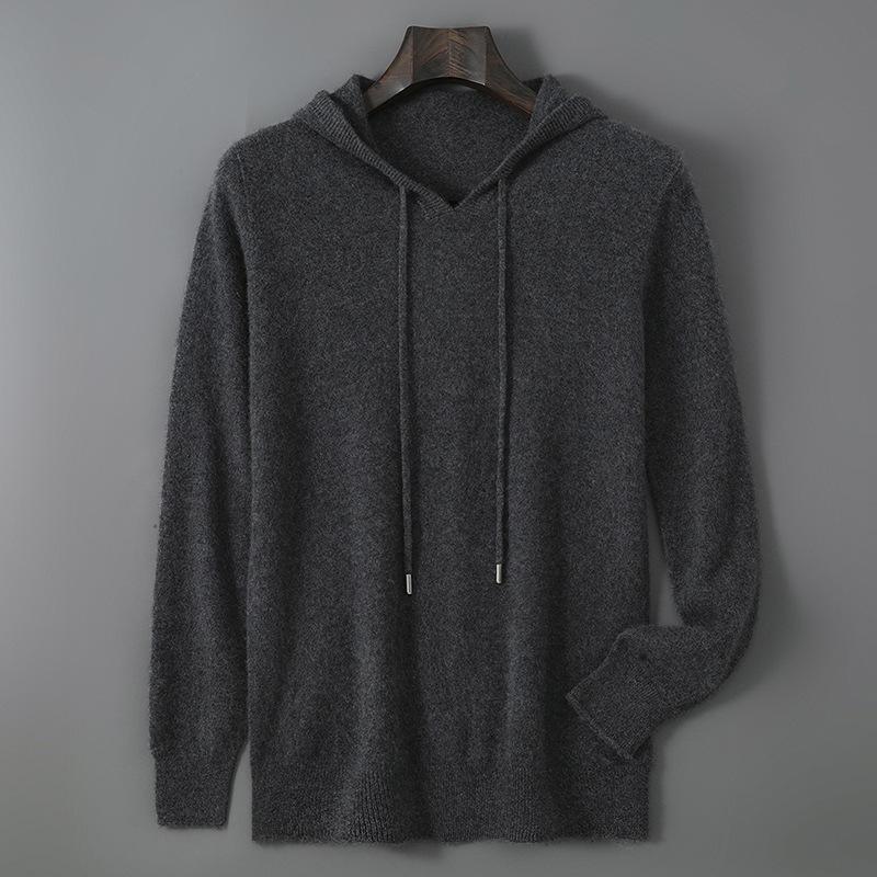 Mens Relaxed-fit Hooded Sweatshirt With Long Sleeves For Casual Wear Dark Gray 2XL