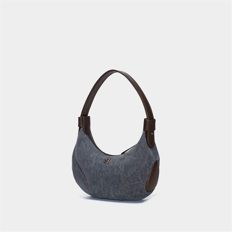 Womens Baseball Underarm Bag Crescent-Shaped Crossbody Bag Retro Denim