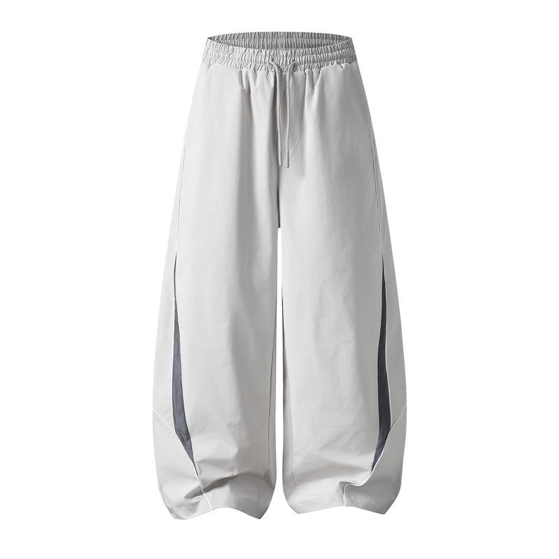 Womens American-style Streetwear Joggers With Contrasting Color-block Stitching Light Gray L