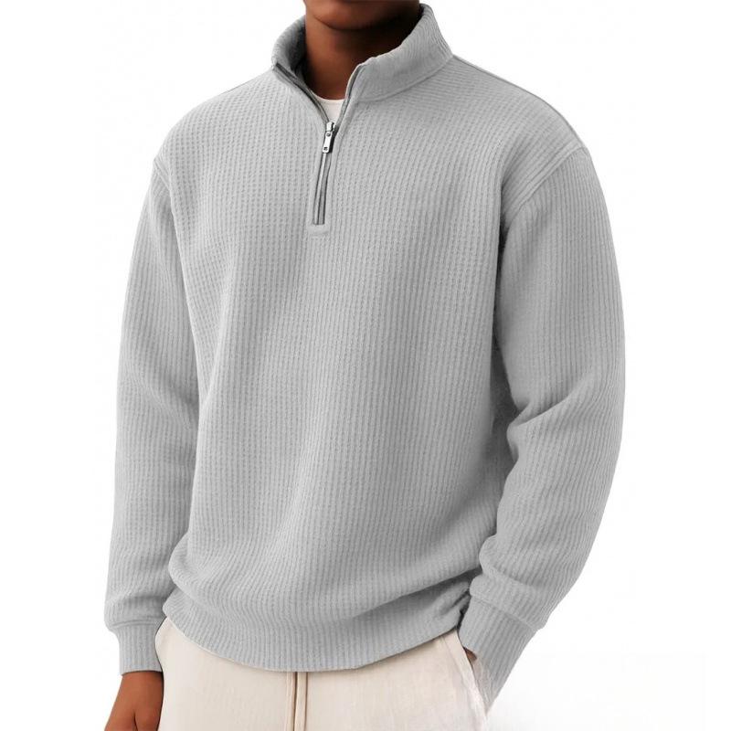 Mens Loose-fitting Casual Long-sleeve Pullover With A Zipper White 3XL