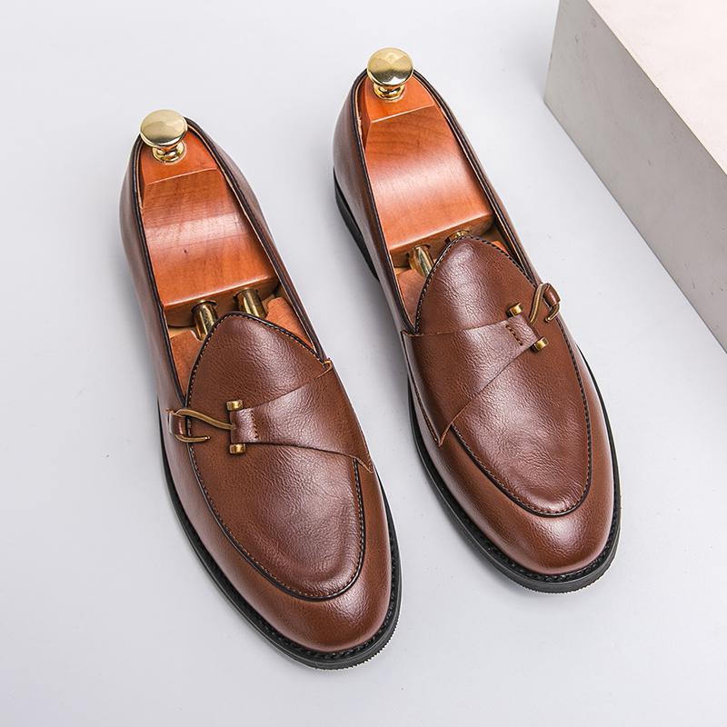 Men's Fashion Casual Soft Leather Slip-on Soft Bottom Loafers Brown 38