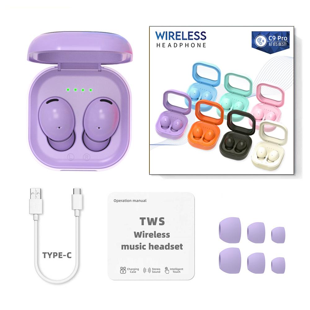 Bluetooth Headset Translucent Charging Bin Wireless 53 In-ear Ultra-long Life Battery C9 Pro Purple