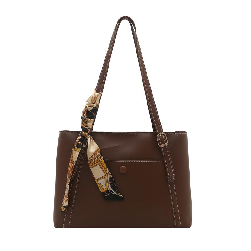 Womens Simple Casual High-Capacity Shoulder Bag Dark Brown