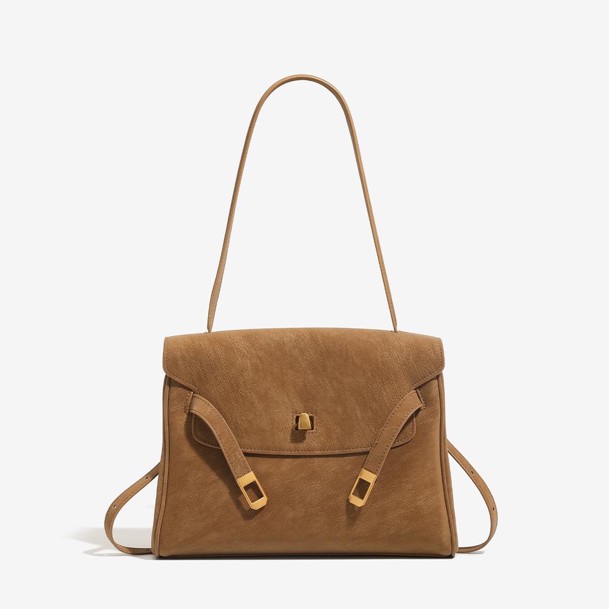 Womens Fashionable Retro Casual Minimalist Shoulder Bag Brown 29X10X20cm