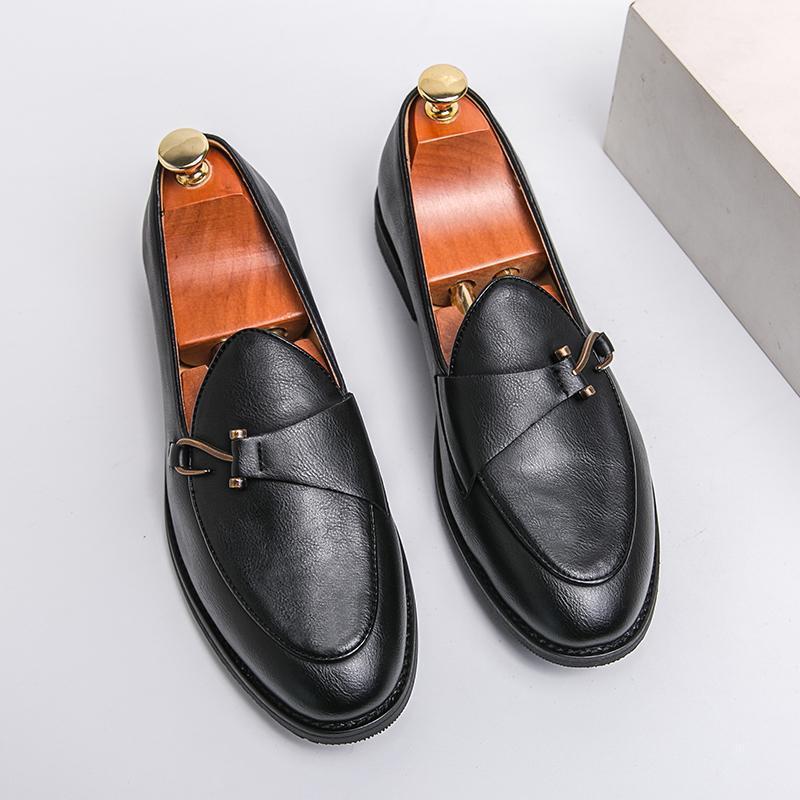 Men's Fashion Casual Soft Leather Slip-on Soft Bottom Loafers Black 38