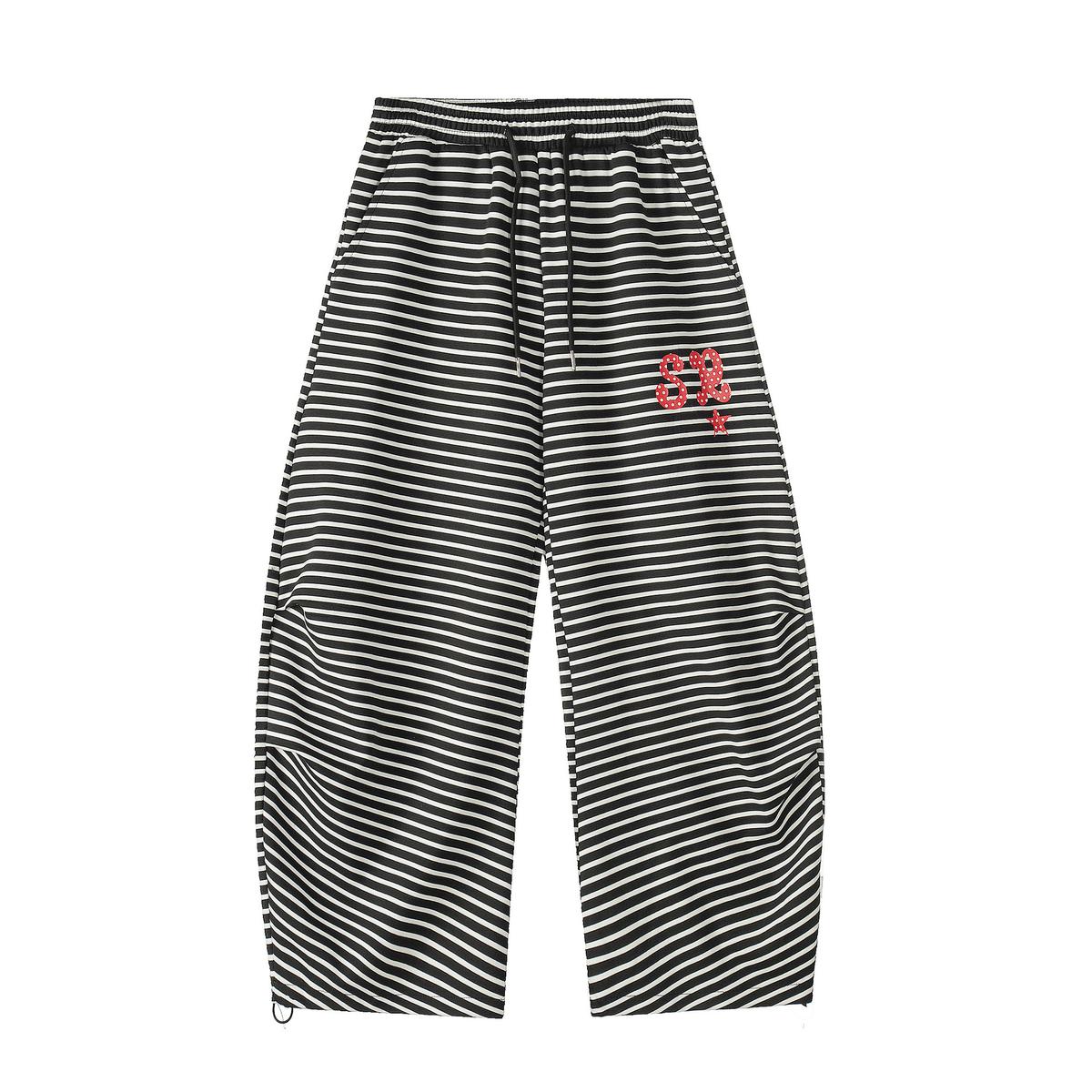 Wide-leg Striped Casual Pants With A Curved Blade Design Black L