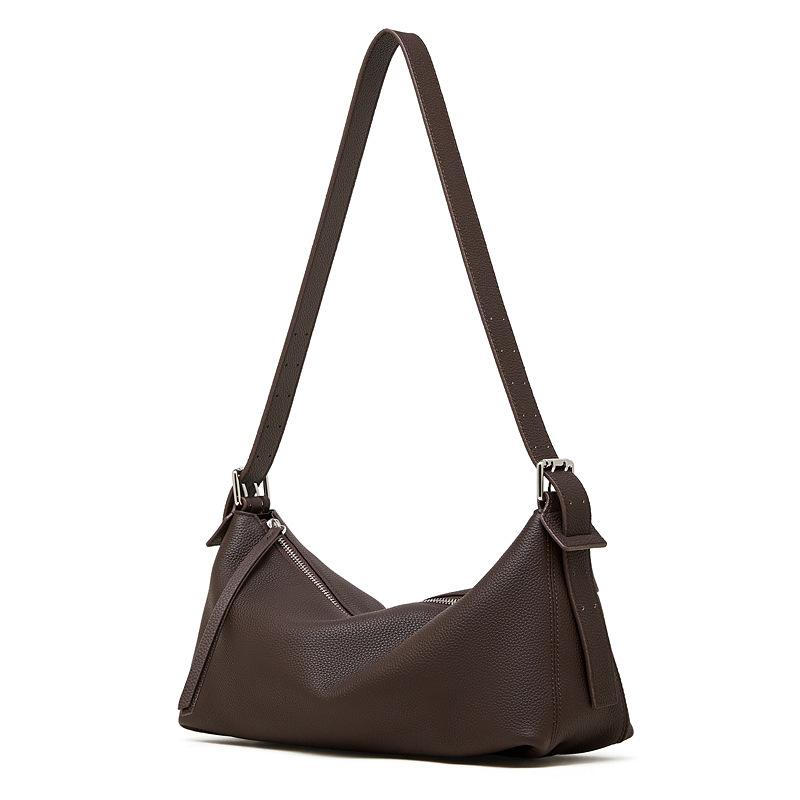 Vegetable-tanned Cowhide Hobo Bag With A Belt-attachable Design Coffee 34X13X18CM