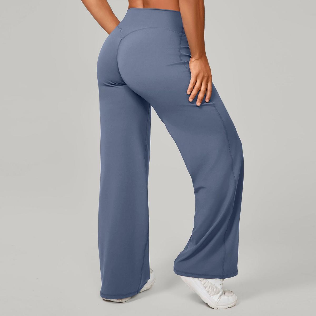 Pilates Straight Yoga Pants Versatile Loose Wide Leg Pants Running Sports Fitness Hip Show Pants Gray Blue L