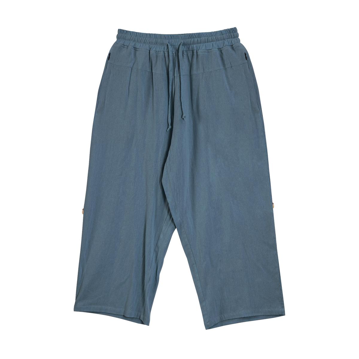 Cotton And Linen Casual Eighth Pants Gray Blue L