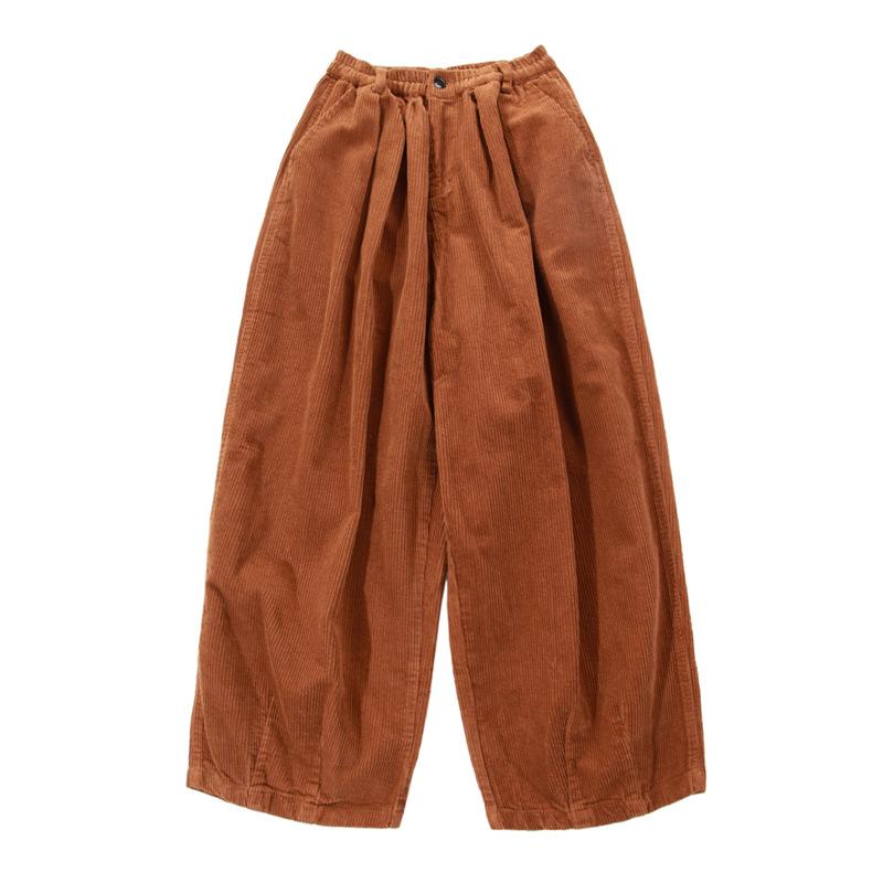 Womens Retro Loose Wide-Leg Corduroy Workwear Casual Pants Caramel Color L