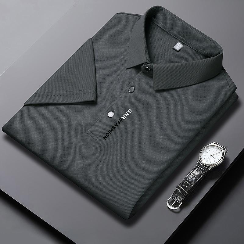 Mens Casual Versatile Lapel Short-sleeve Shirt Grass Gray 2XL