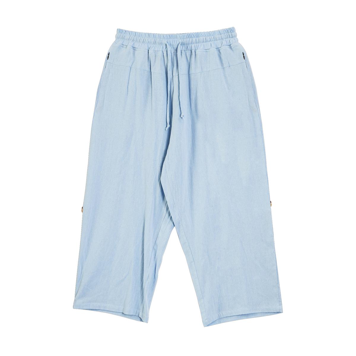 Cotton And Linen Casual Eighth Pants Sky Blue L