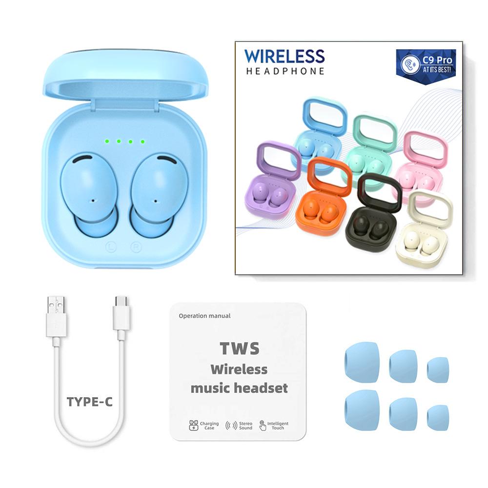 Bluetooth Headset Translucent Charging Bin Wireless 53 In-ear Ultra-long Life Battery C9 Pro Blue