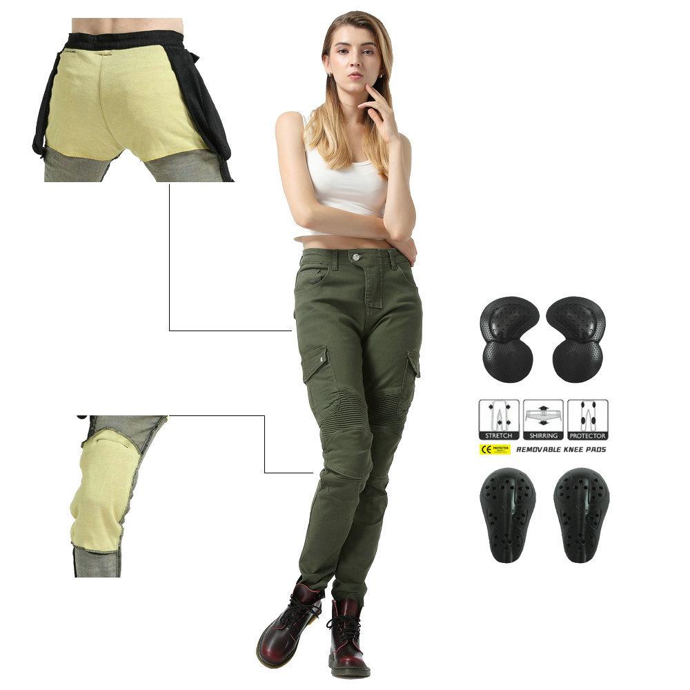 Women's Motorcycle Jeans Drop-resistant Green S